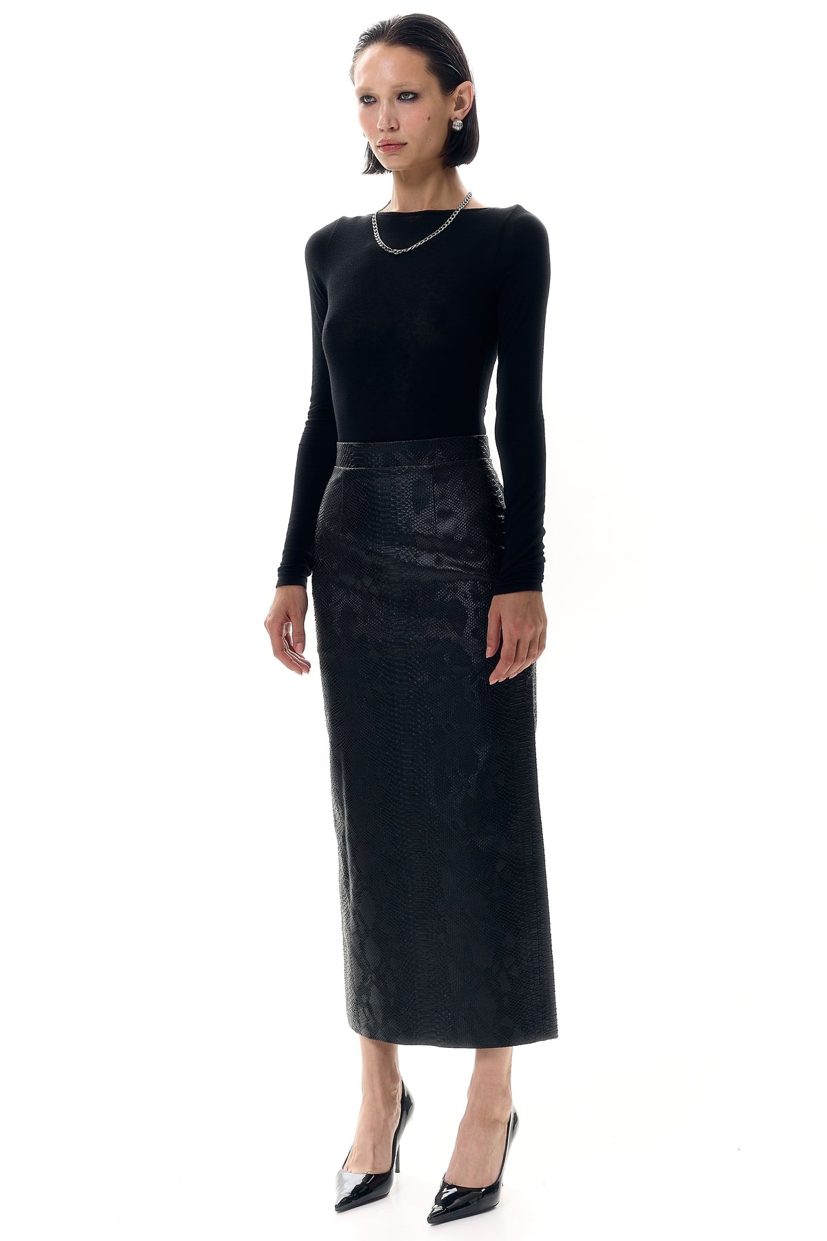 Croc-Embossed Maxi Skirt