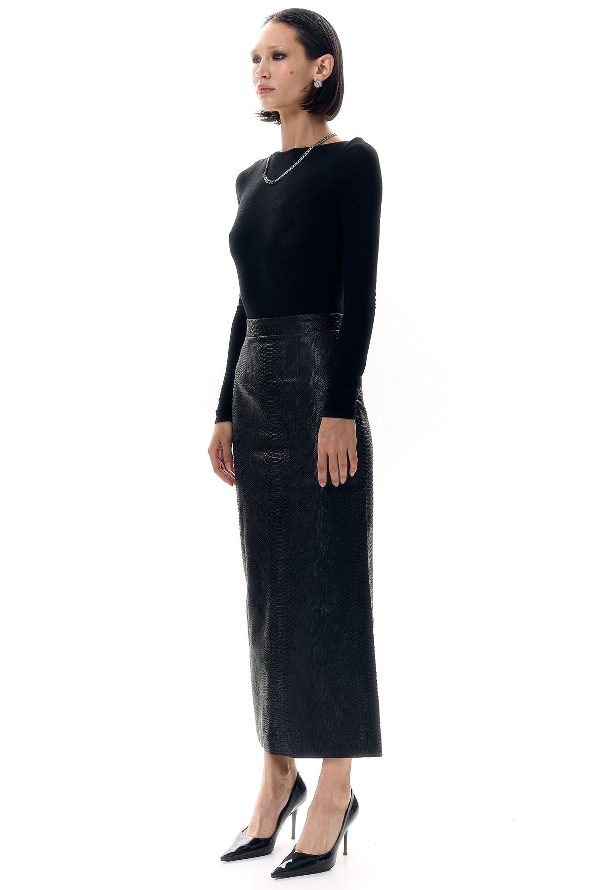 Croc-Embossed Maxi Skirt