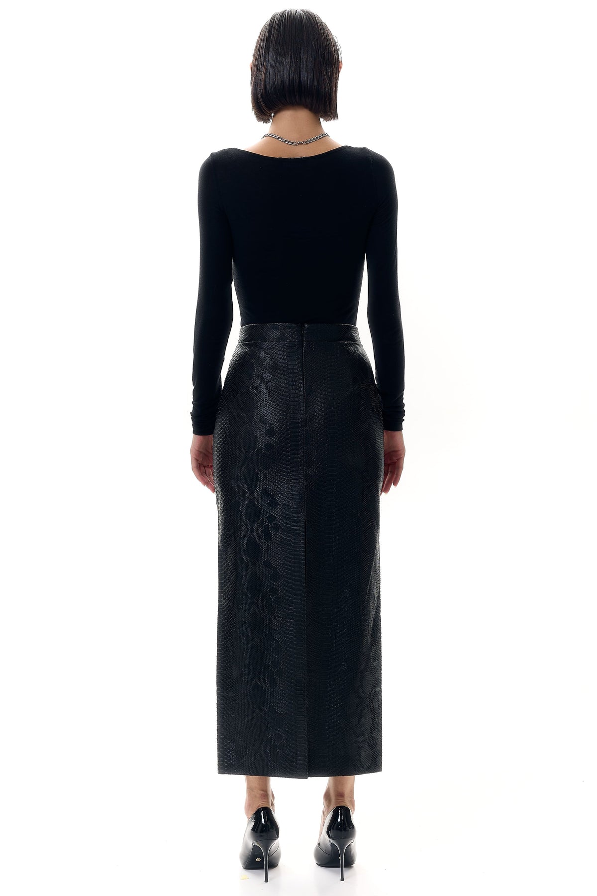 Croc-Embossed Maxi Skirt