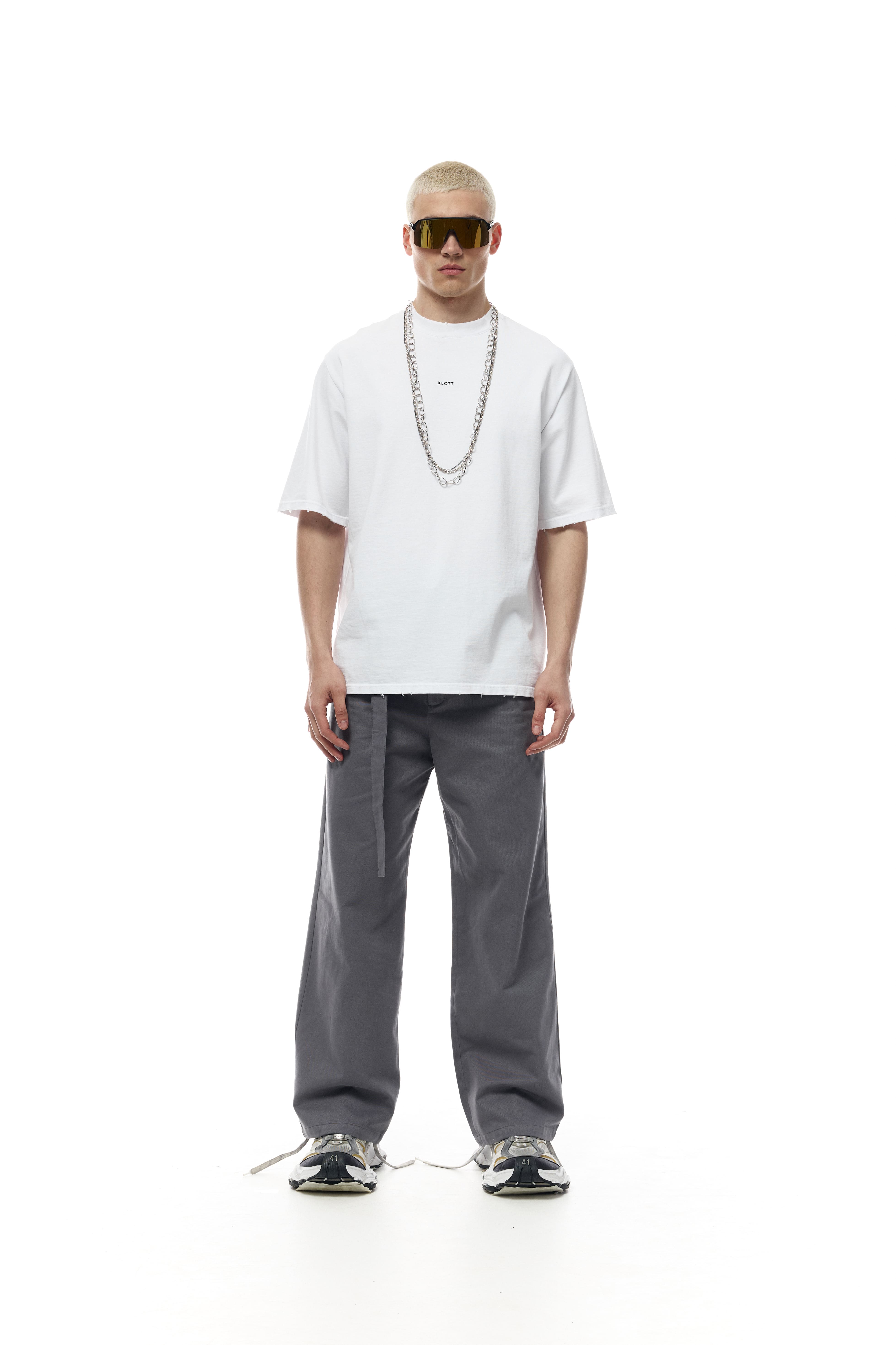 BAGGY FIT COTTON BELTED TROUSERS
