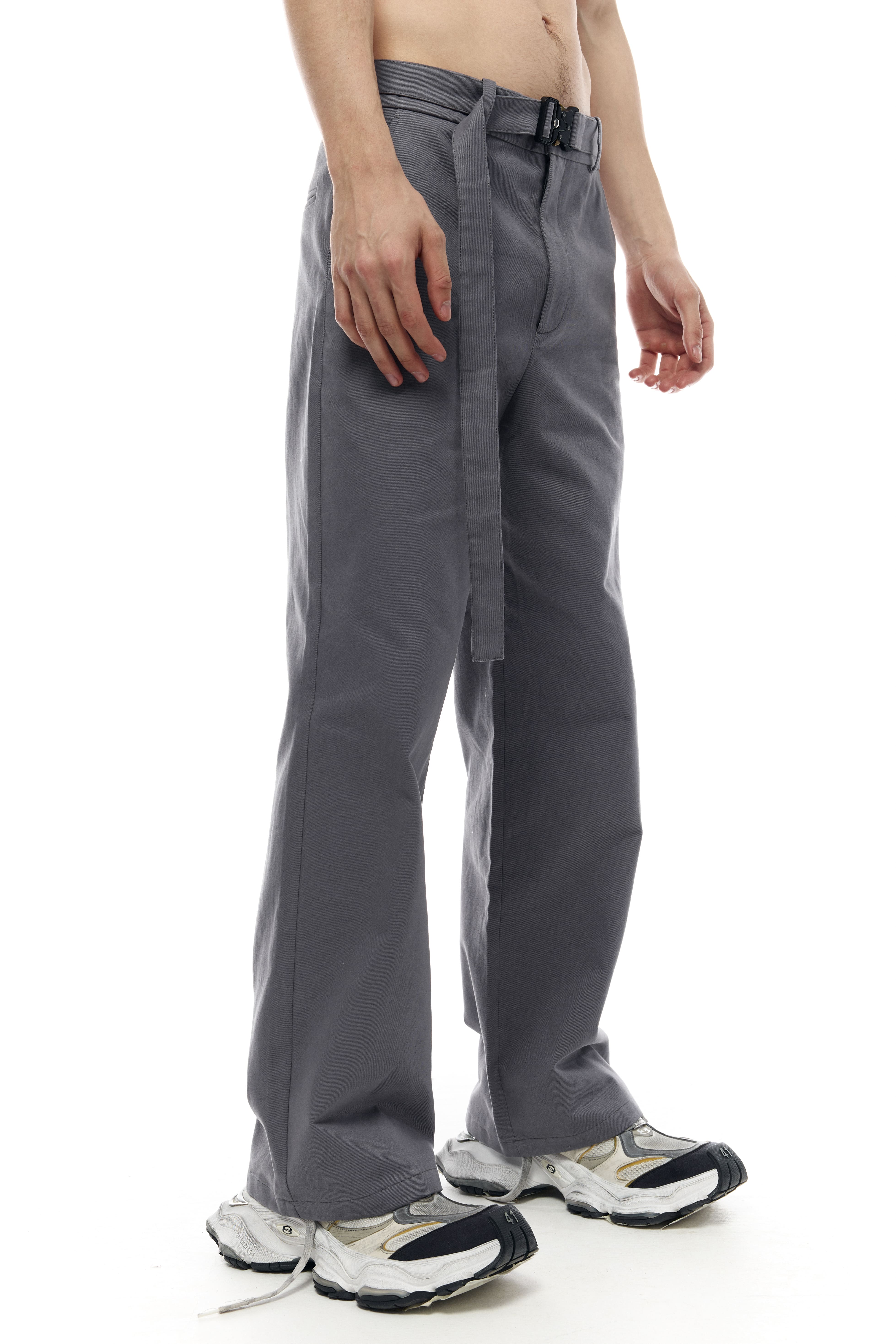BAGGY FIT COTTON BELTED TROUSERS