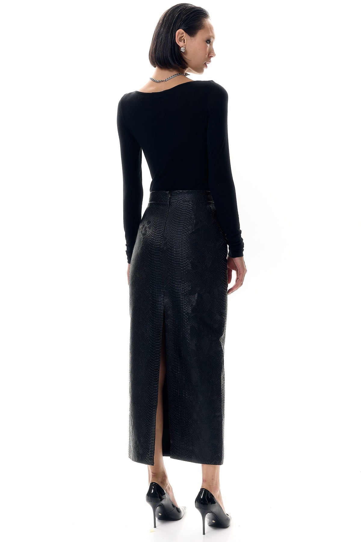 Croc-Embossed Maxi Skirt