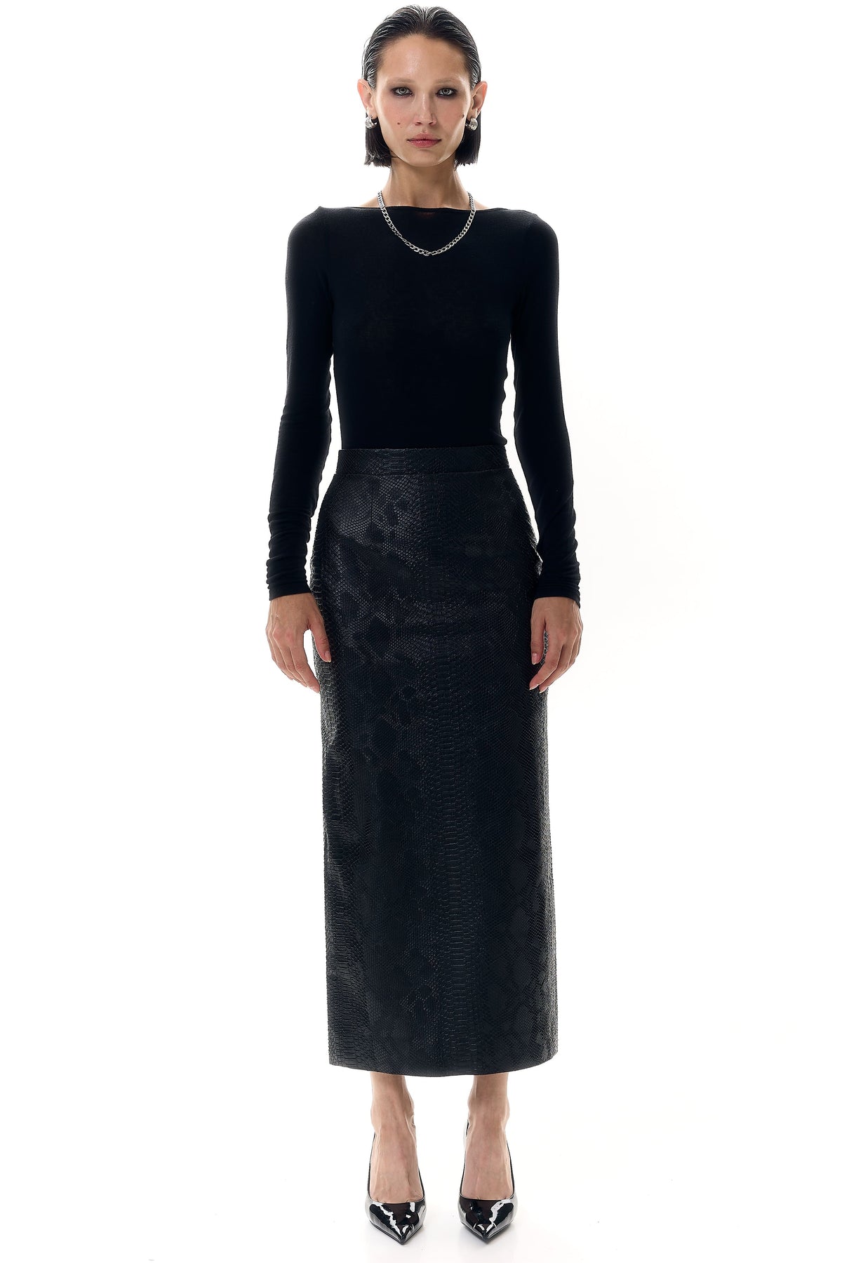 Croc-Embossed Maxi Skirt