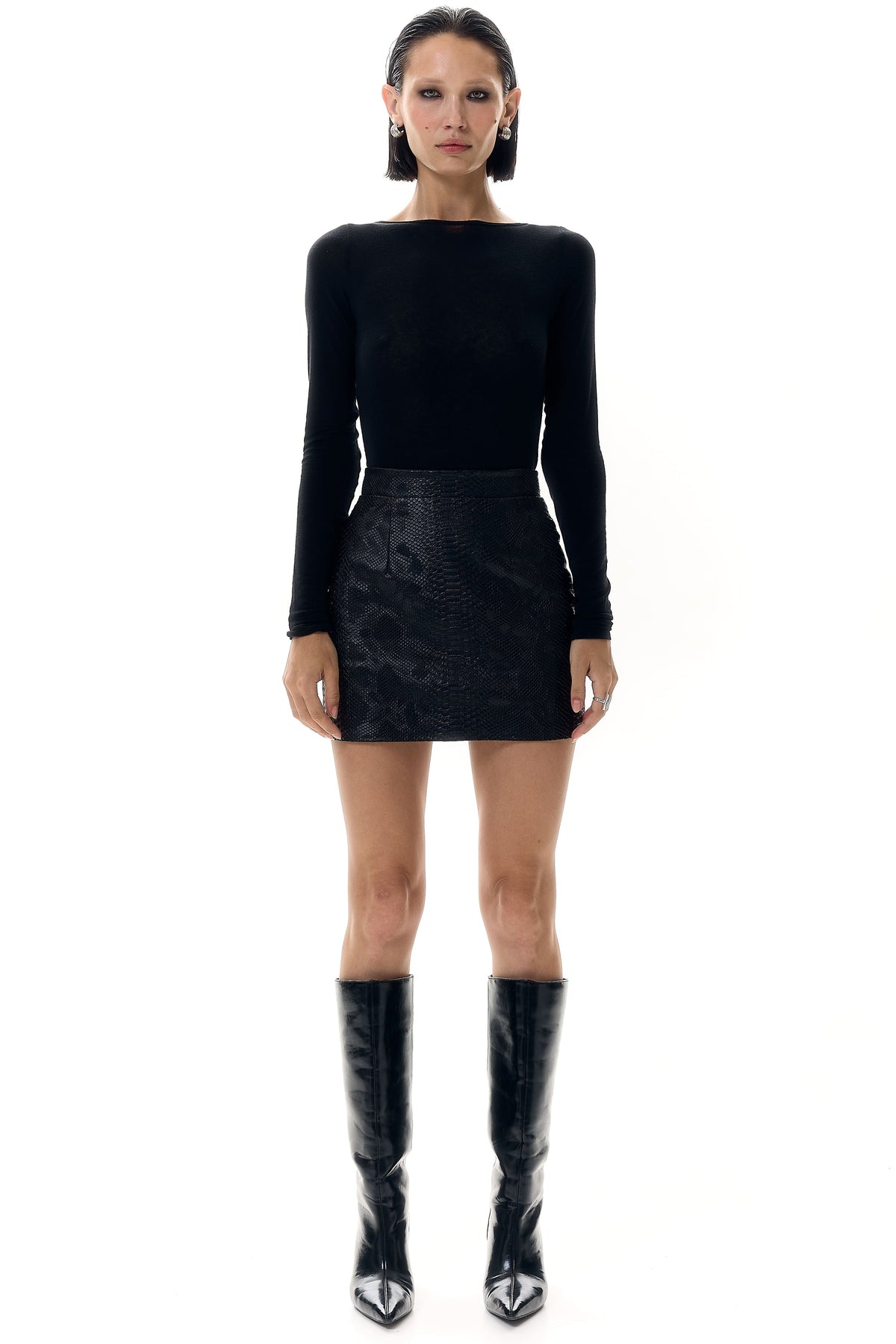 Croc-Embossed Mini Skirt