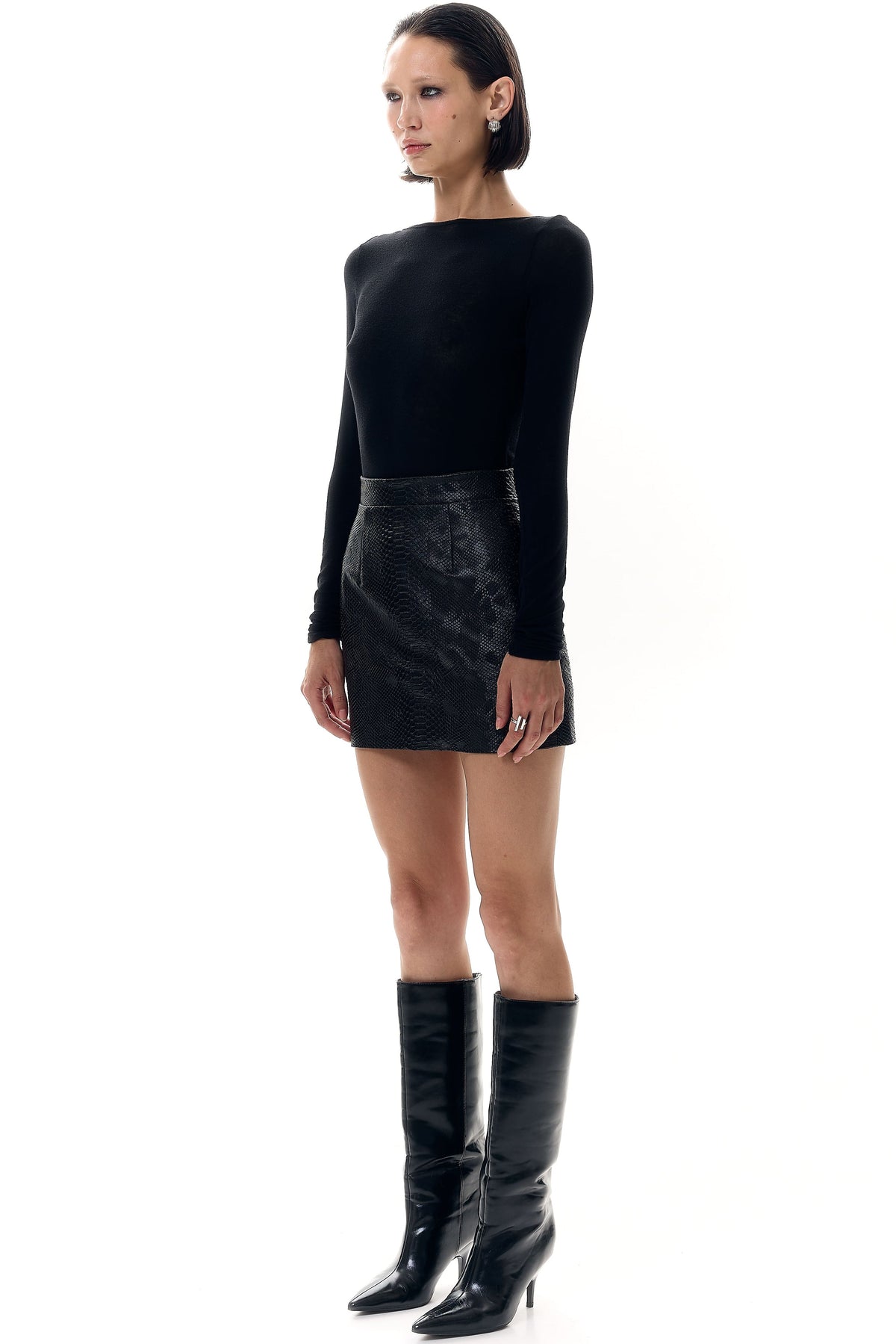 Croc-Embossed Mini Skirt