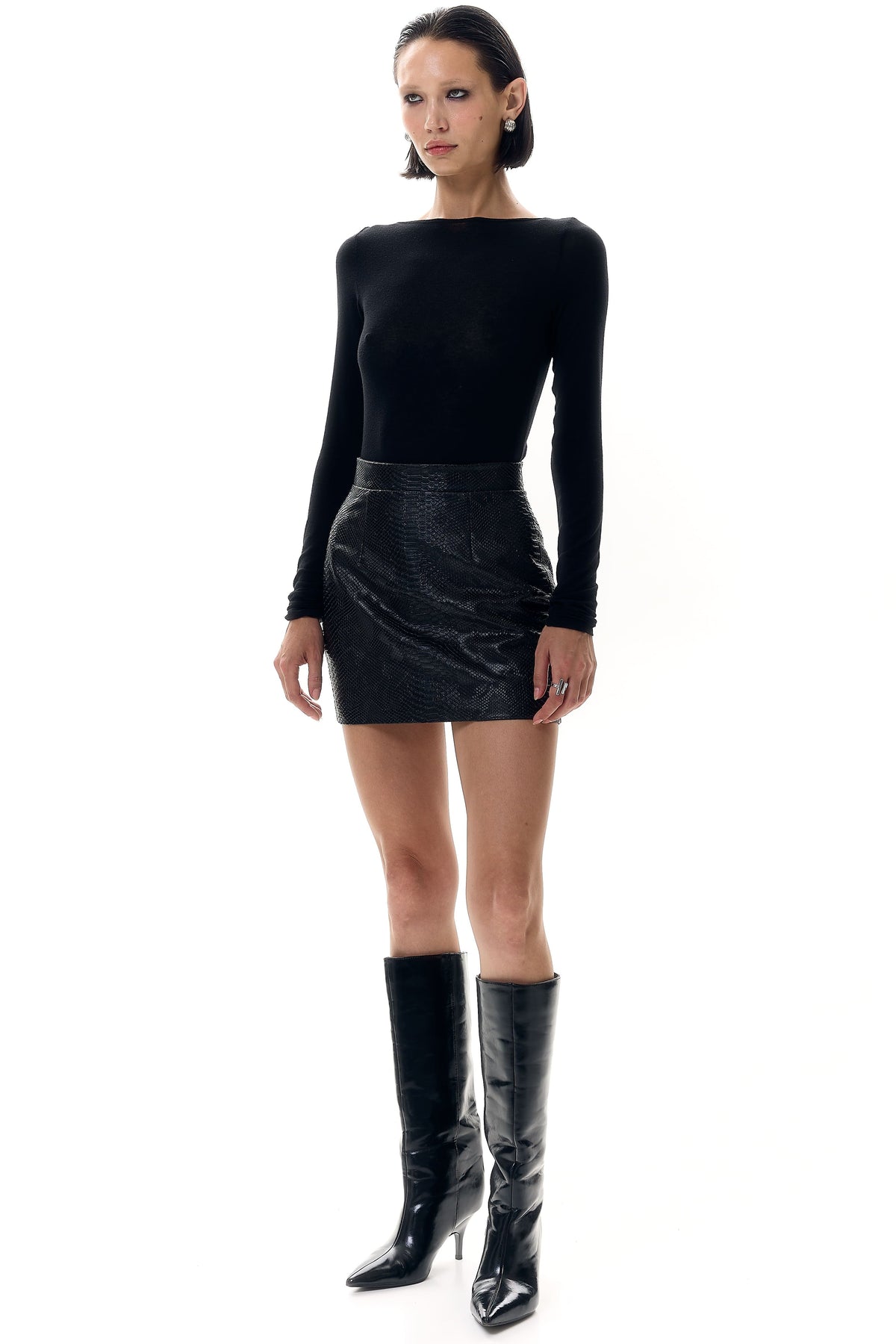 Croc-Embossed Mini Skirt
