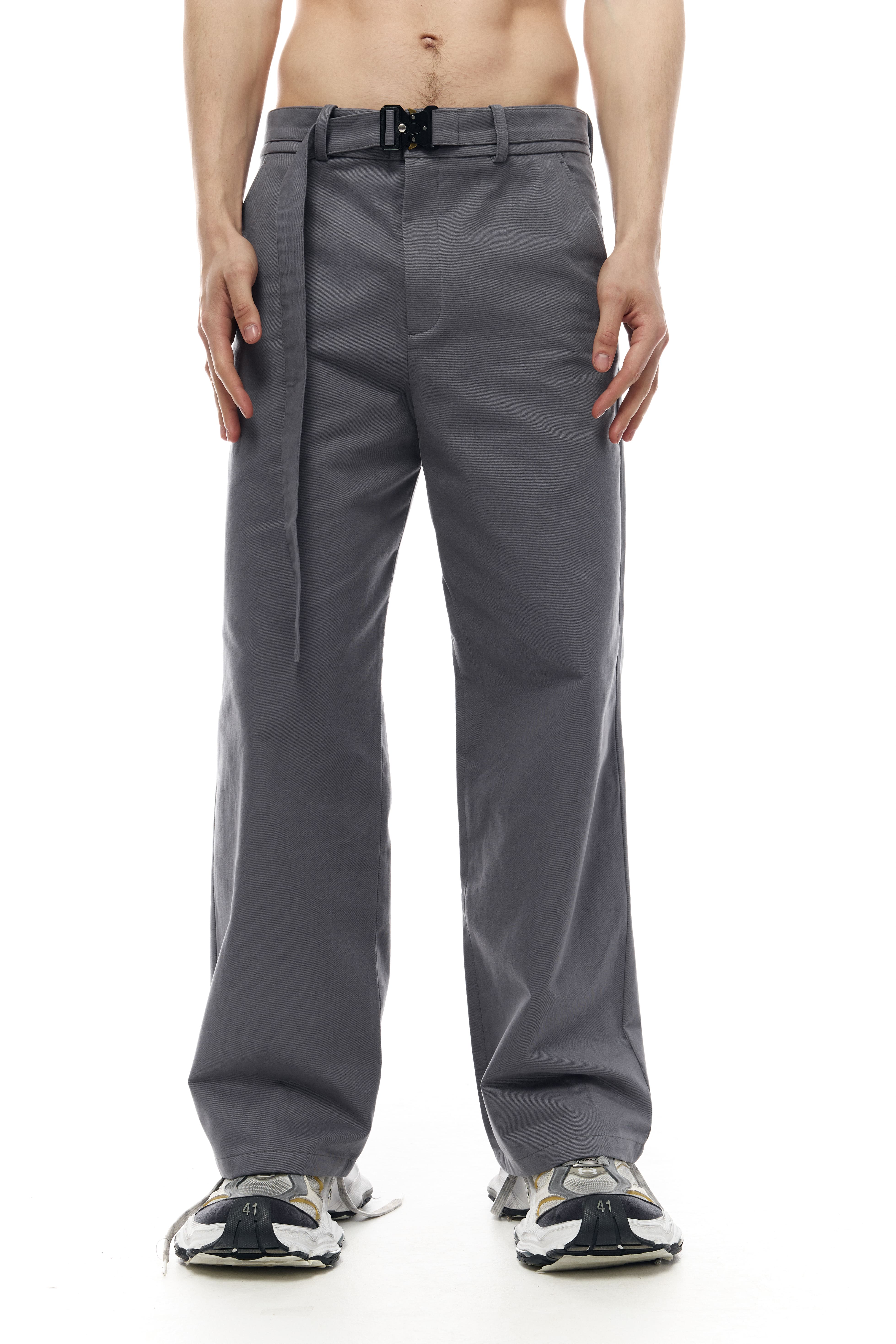 BAGGY FIT COTTON BELTED TROUSERS