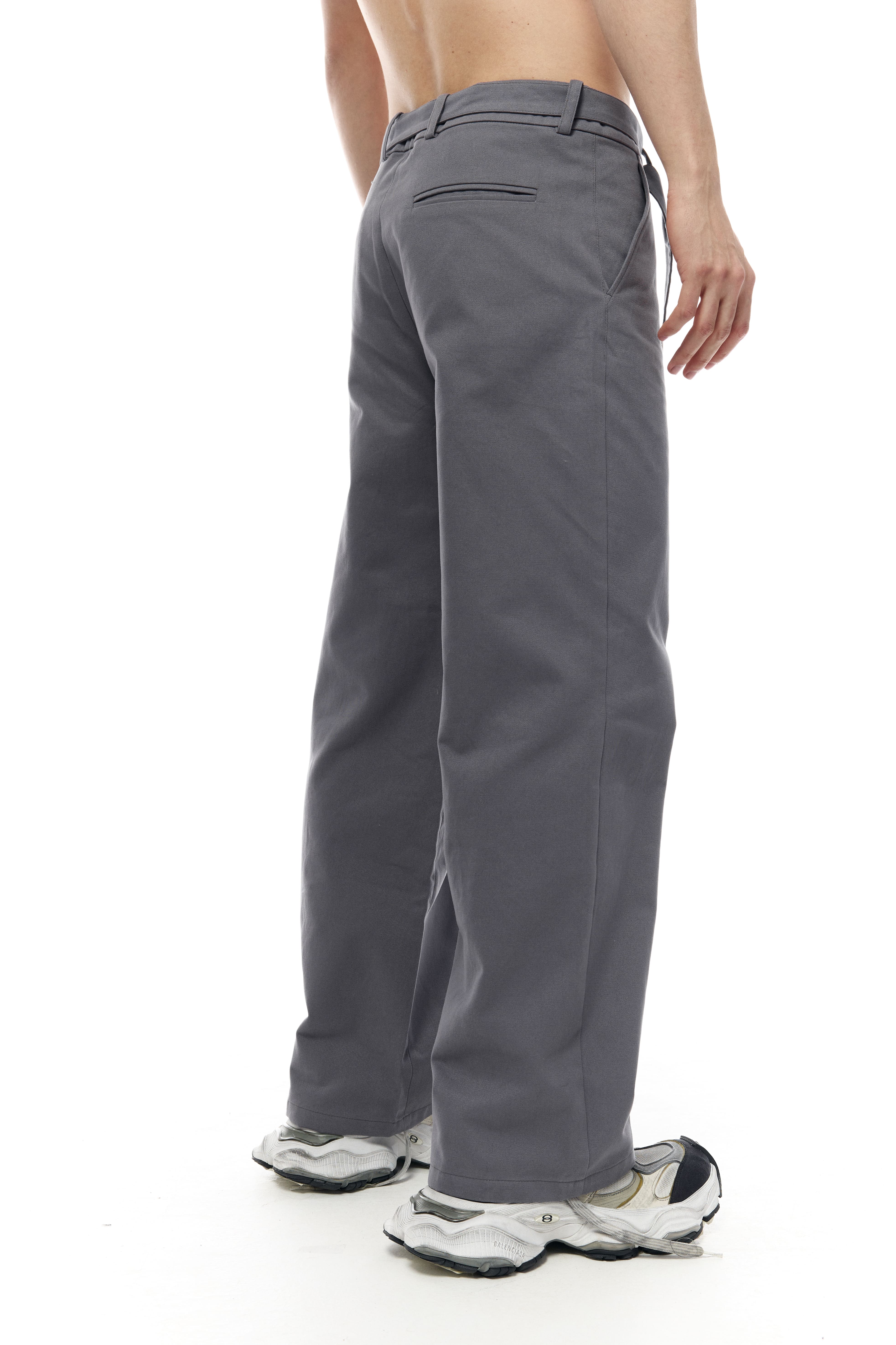 BAGGY FIT COTTON BELTED TROUSERS